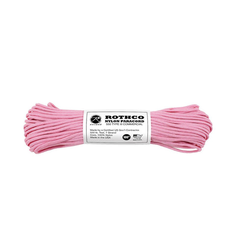 Rothco Nylon Paracord Type III 550 LB 100FT - Rose Pink