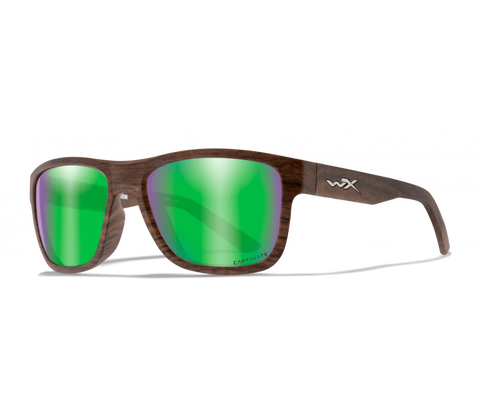 Wiley X Ovation - Captivate Polarized Green Mirror with Matte Wood Grain Frame